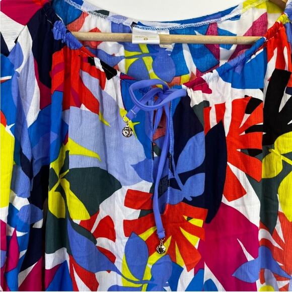 Anne Cole Floral Bell Sleeve Cover Up tunic blue - XS/S - Picture 5 of 12